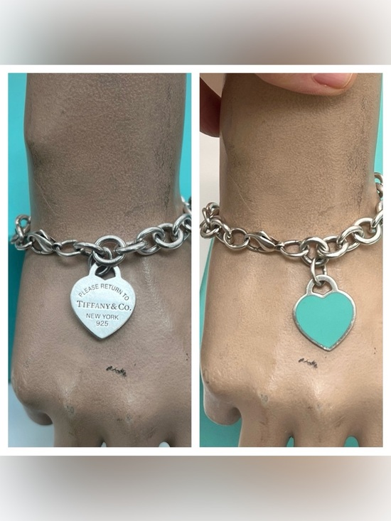Tiffany & Co. Jewelry - 🔴Authentic TIFFANY & CO Silver RTT Blue Enamel Heart Charm Link Bracelet 🔴